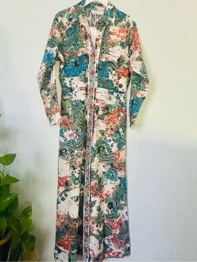 Bindu Sophie Dress Marble Print Maxi Duster Collared NWT Small